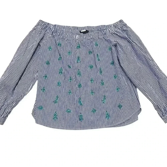 J.Crew Women's Off-the-Shoulder Striped Blouse Blue Size 4 Embellished - Picture 1 of 4